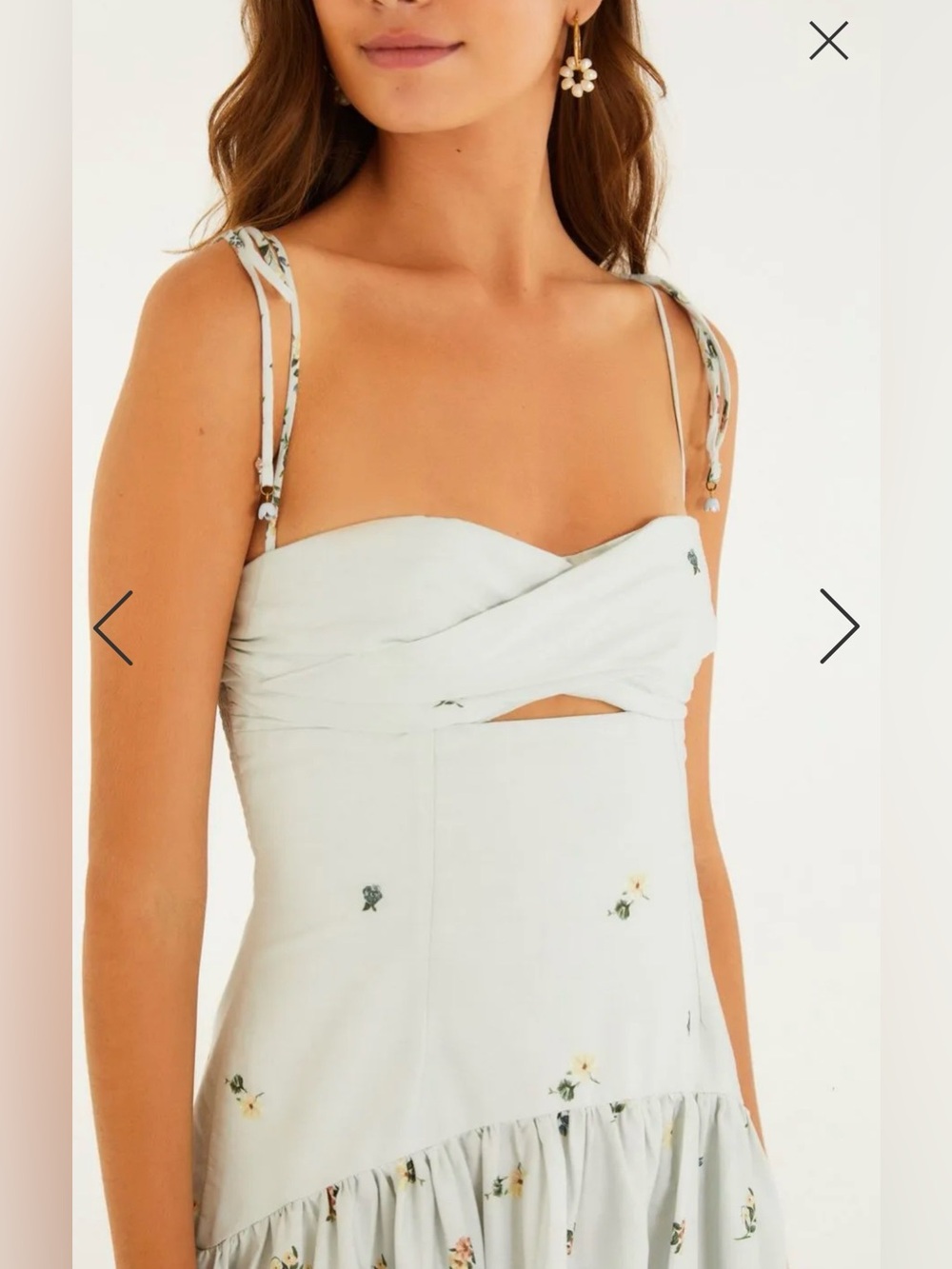 FARM Rio Pale Blue Floral Tie-Shoulder Maxi Dress